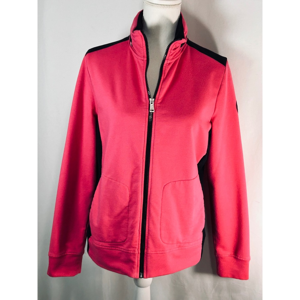 Lauren Ralph Lauren Womens Pink Black Colorblock Full Zip Track Jacket Hooded L